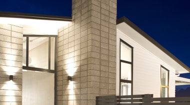 To provide a textural contrast, this new show architecture, building, condominium, elevation, facade, home, house, real estate, residential area, sky, blue, brown