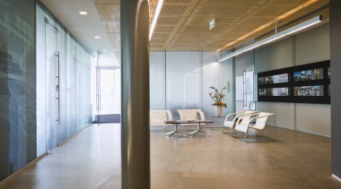 Image of  fit-out in Stephenson &amp; Turner architecture, ceiling, floor, flooring, interior design, lobby, loft, real estate, gray, brown