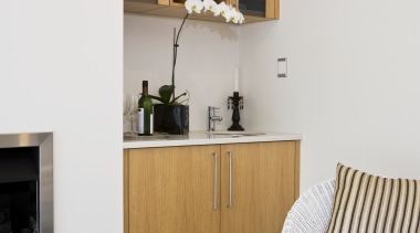 Bar Unit with white oak veneer. - Bar chest of drawers, floor, flooring, furniture, interior design, living room, room, shelf, shelving, wood, white