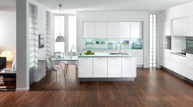 Image of the Kitchen deigned by Schmidt Kitchens countertop, floor, flooring, hardwood, interior design, kitchen, laminate flooring, living room, room, wood flooring, white