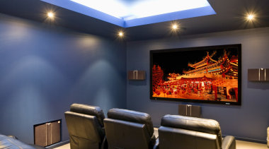 View of a home theatre with screen, projector, ceiling, home, interior design, lighting, room