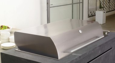 View of outdoor area which features outdoor cooking countertop, plumbing fixture, product design, sink, tap, white, gray