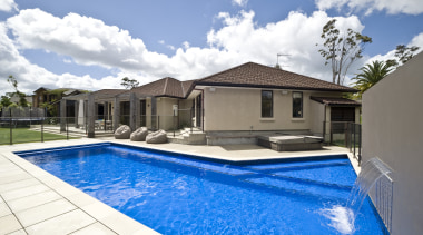 Exterior view of house which features a pool estate, home, house, leisure, property, real estate, residential area, swimming pool, villa, white