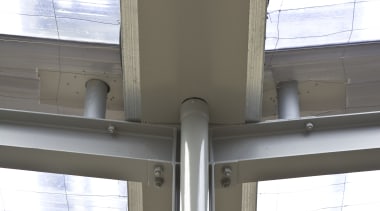 All plumbing and gas fitting was done by light fixture, structure, white, gray