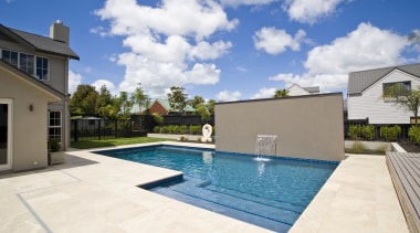 View of a fibreglass pool by Mayfair Pools backyard, estate, facade, home, house, leisure, property, real estate, residential area, swimming pool, villa, white