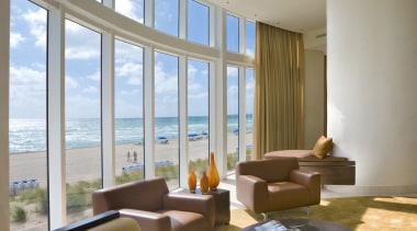 View of living area with sofas and leather ceiling, condominium, daylighting, interior design, living room, penthouse apartment, real estate, room, window, gray, brown