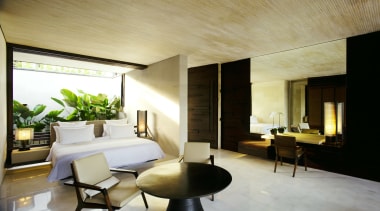 This bedroom in a luxury eco-friendly Balinese villa architecture, ceiling, house, interior design, living room, real estate, room, suite, white