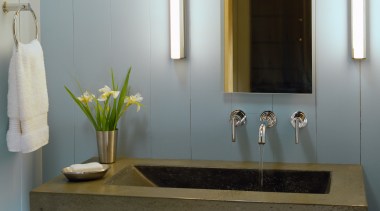 View of a vanity with large integrated basin, bathroom, countertop, interior design, room, sink, gray