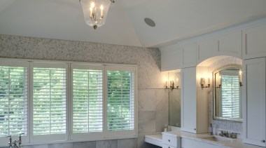 View of a Roman-styled bathroom which features a bathroom, ceiling, daylighting, estate, floor, flooring, home, interior design, light fixture, lighting, real estate, room, tile, gray