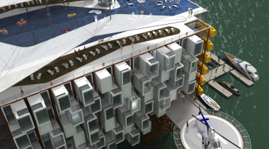 An Oil Rig Resort by Morris Architechs. Just boat, naval architecture, water, water transportation, watercraft, yacht, teal