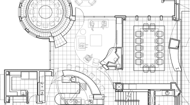 View of a kitchen architectural plans. - View area, artwork, black and white, design, diagram, drawing, engineering, floor plan, line, line art, plan, product, product design, technical drawing, white