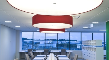 Internal work station room view of 3M Head architecture, ceiling, daylighting, interior design, lighting, office, product design, table, white