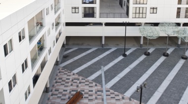 Exterior view of kings square and queens lodge apartment, architecture, building, condominium, facade, mixed use, property, residential area, roof, urban design, gray, white