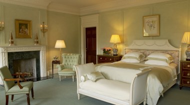 View of the master bedroom which features a bed, bed frame, bed sheet, bedroom, ceiling, estate, furniture, home, interior design, room, suite, brown