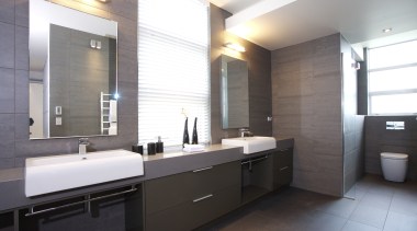 interior bathroom view of oak manor. Design by bathroom, countertop, floor, interior design, kitchen, real estate, room, sink, white, gray
