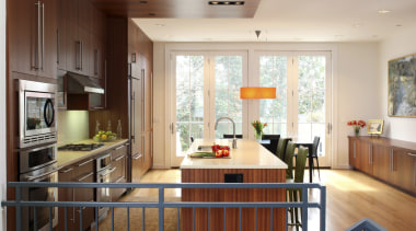 View of a kitchen which features a kitchen architecture, ceiling, daylighting, home, house, interior design, kitchen, living room, real estate, window, gray