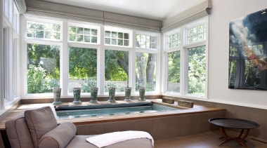 View of the spa area which features a daylighting, estate, home, interior design, living room, property, real estate, room, window, white