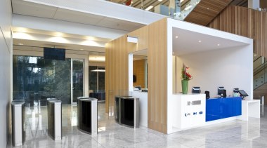 SpeedStile was installed by Gunnebo for secure access floor, interior design, lobby, real estate, gray, white