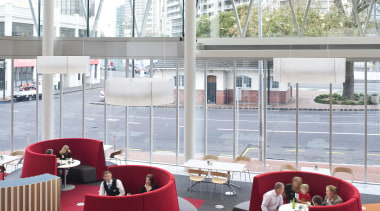 Designer Fletcher Vaughan was responsible for designing seating architecture, ceiling, daylighting, interior design, table, gray