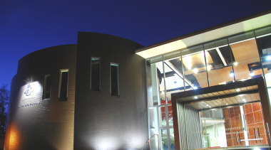 View of the new performing arts facility designed architecture, building, facade, home, house, night, real estate, blue, black