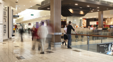 A + H Tiling supplied and installed the floor, flooring, lobby, shopping mall, orange, gray