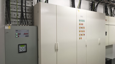 View of the complex intelligent lighting system installed control panel engineeri, enclosure, machine, product, product design, gray