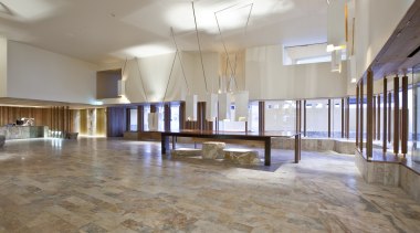 Santos Place is a leading edge 6-Star Green ceiling, daylighting, floor, flooring, hardwood, interior design, laminate flooring, lobby, real estate, tile, wood, wood flooring, gray