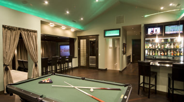 View of Sunset Electric Black Diamond II Panamorph billiard room, cue sports, english billiards, games, indoor games and sports, interior design, leisure, real estate, recreation room, room, table, brown