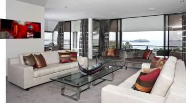 View of home refurbished by interior designer Suzanne apartment, home, interior design, living room, penthouse apartment, property, real estate, gray, white