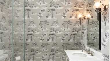 View of a guest bathroom which features a bathroom, ceiling, ceramic, floor, flooring, home, interior design, room, tile, wall, gray