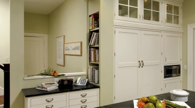 View of kitchen designed by Jennifer Gilmer Kitchen cabinetry, countertop, cuisine classique, floor, home, interior design, kitchen, room, window, gray, brown