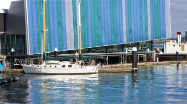 Exterior view of the new extension at the architecture, building, sea, sky, water, water transportation, waterway, teal