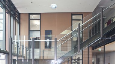 view of a stairway in the new technology architecture, ceiling, daylighting, glass, interior design, structure, gray