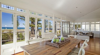 View of beachfront house with courtyard, formal living ceiling, estate, home, interior design, living room, property, real estate, window, gray