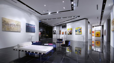Interior view of the Art Gallery by Designworx, exhibition, interior design, gray, black
