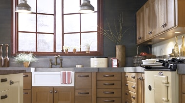 View of a kitchen which features cabinetry from cabinetry, countertop, cuisine classique, interior design, kitchen, room, gray, brown