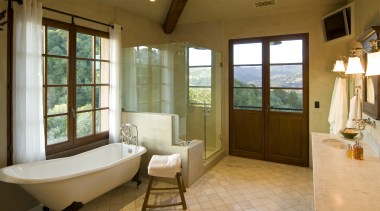 View of the bathroom with tiled floors &amp; bathroom, ceiling, estate, floor, flooring, home, interior design, real estate, room, window, brown