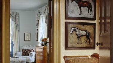 View of grand house with 18th and 19th bedroom, ceiling, door, furniture, home, interior design, room, suite, window, wood, brown