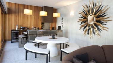 View of contemporary living area - View of ceiling, home, interior design, living room, real estate, room, table, gray