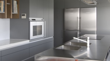 Interior view of modern kitchen - Interior view architecture, countertop, home appliance, interior design, interior designer, kitchen, product design, gray