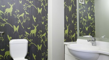 View of the offices powder room - View architecture, bathroom, ceiling, floor, home, interior design, product design, room, tile, wall, gray, white, black