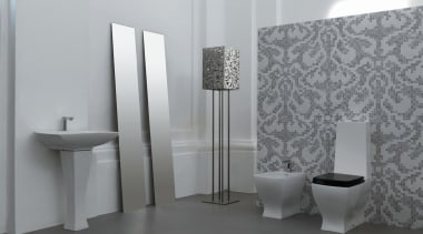 Interior view of this contemporary bathroom - Interior bathroom, bathroom sink, ceramic, floor, flooring, interior design, plumbing fixture, product, product design, tap, tile, toilet, wall, gray