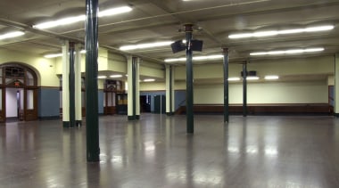 View of the renovated Sydney town hall featuring floor, flooring, hardwood, structure, wood, gray, brown