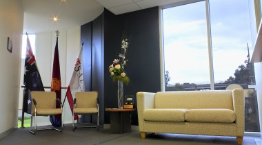 Interior view of the Salvation Army building, windows furniture, interior design, room, gray