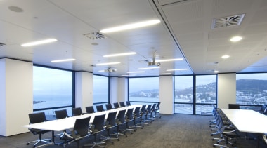 Interior view of the office conference room - ceiling, conference hall, daylighting, interior design, office, real estate, table, gray