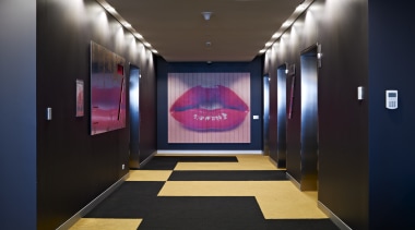 View of the main lobby hall within the auditorium, ceiling, interior design, lobby, black