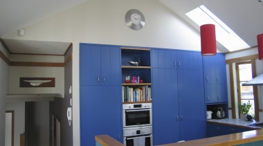 View of kitchen prior to renovations. - View furniture, house, interior design, room, shelving, gray