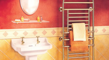 View of the bathroomware by Myson Inc - bathroom, floor, flooring, interior design, lighting, orange, product design, room, tile, wall, red, orange