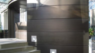 View of brass walls fabricated by Craft Metals architecture, building, facade, glass, structure, black, gray