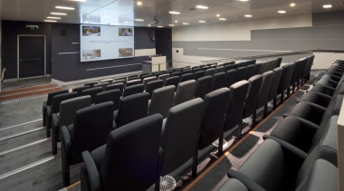Interior view of the Poche Centre which features auditorium, conference hall, black, gray